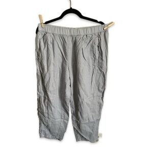 Light Gray Linen Elastic-Waist Pants